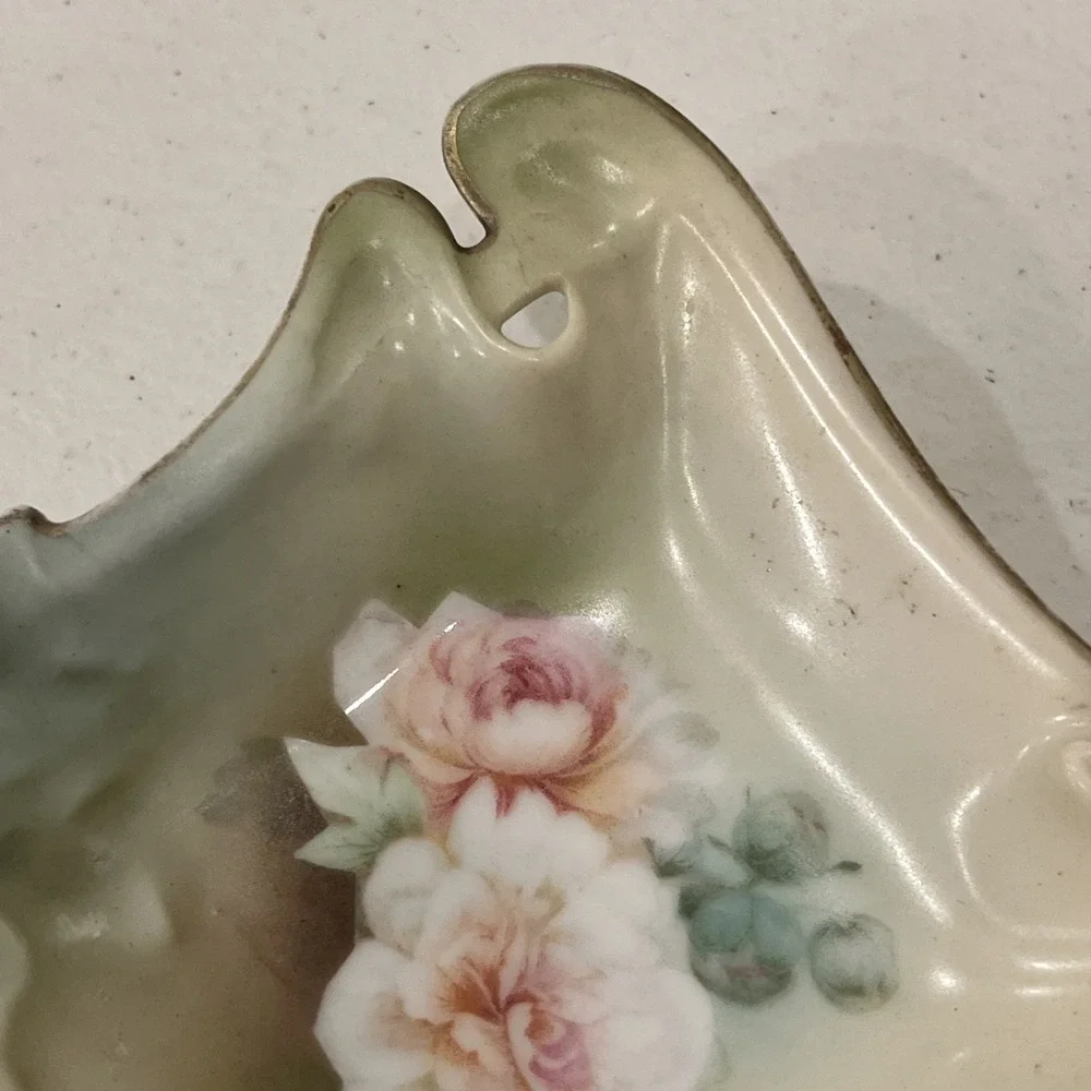 Antique RS GERMANY Odd Corners Shallow Bowl or Nut Dish, Handpainted CARNATIONS